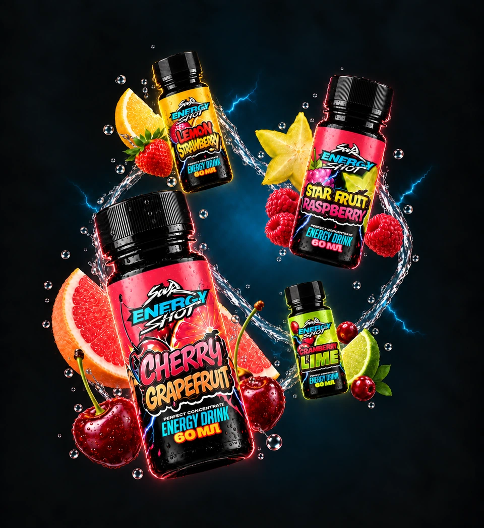 Четыре фруктовых вкуса Sour Energy